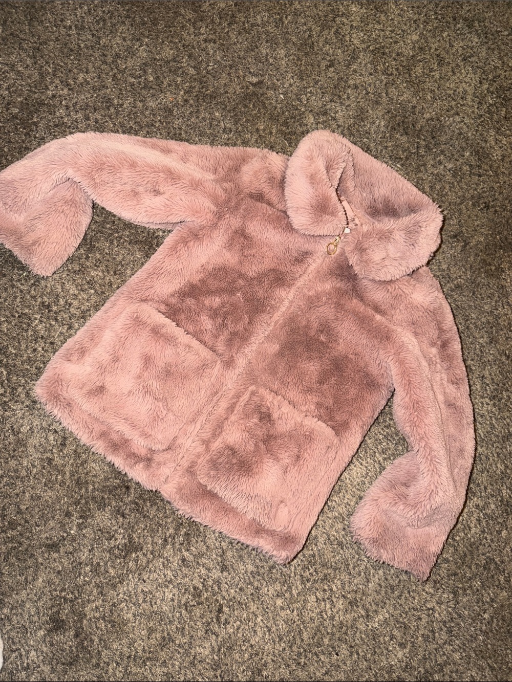 Kids H&M Plush Zip-Front Jacket - Dusty Pink 6x-7